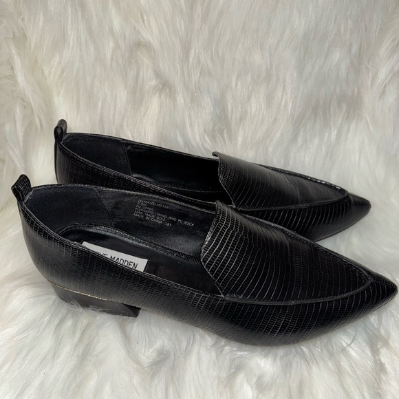 Steve Madden Black Leather Slip-On Loafers - Picture 4 of 9